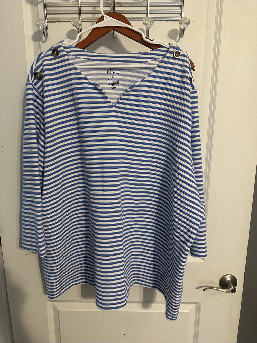 croft & barrow Blue and White Striped Top with Shoulder Buttons